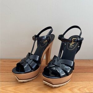 Yves Saint Laurent Tribute Sandal Glossy Blue Platform Heels size 39